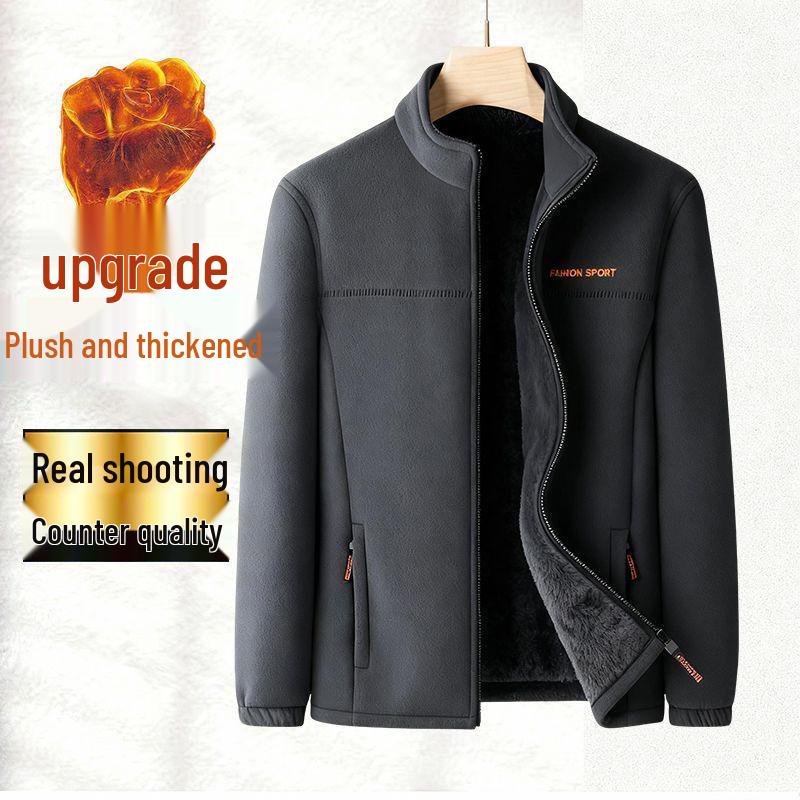 Men's Extra Thick Polar Fleece Jacket – Stand Collar Casual Winter Coat