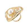 Exaggerated Metal Irregular Hollow Pearl Rings for Women Punk Hip Hop Gold Color Geometric Adjustable Finger Ring Jewelry