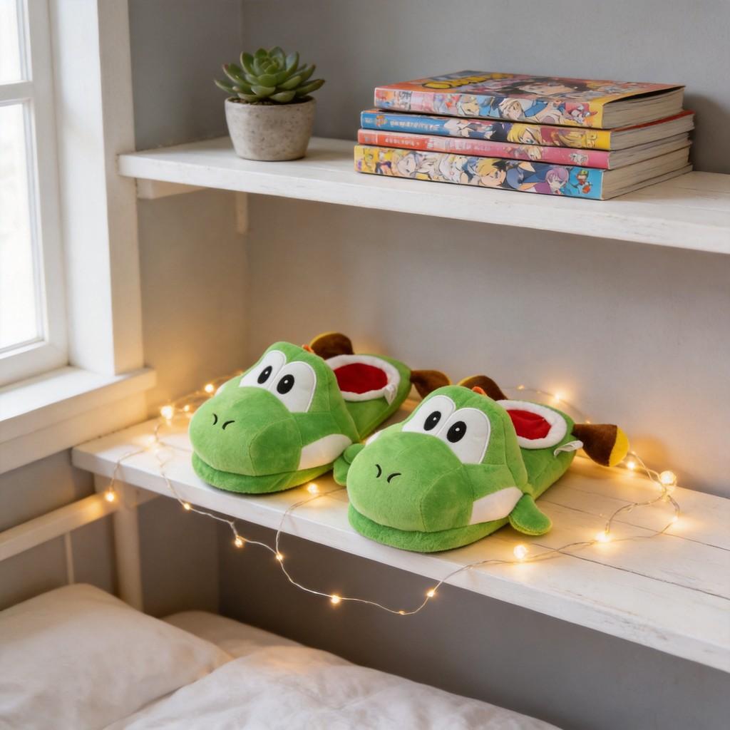 Yoshi Mario Cartoon Home Slippers With Super Soft Fleece For Couples Winter Comfort