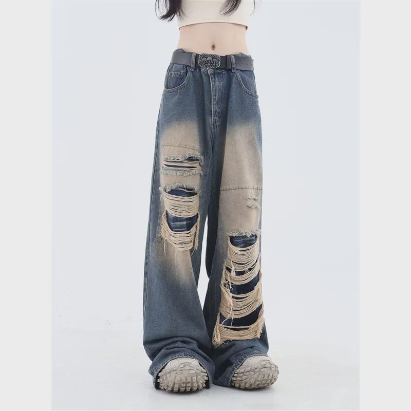 Summer Street Style Patchwork Hole Jeans for Men - Trendy Loose Fit Straight Pants