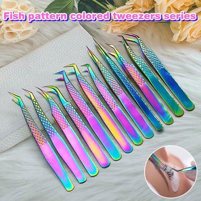 False Eyelash Tweezers Colorful Stainless Steel High Precision Anti-Static Eyelash Extension Tweezers Makeup Tools