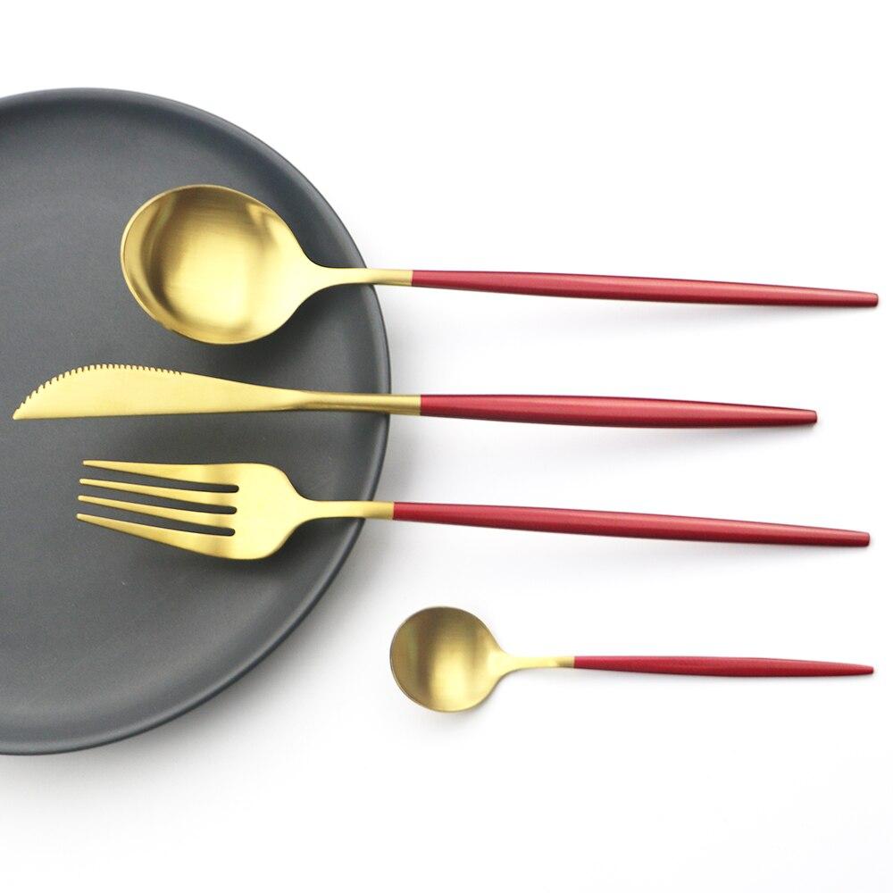 36Pcs/set Red Gold Dinnerware Cutlery Set Stainless Steel Knife Dessert Fork Tea Spoon Silverware Kitchen Flatware Tableware Set