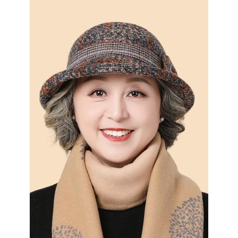 In the Elderly Hat Lady Autumn and Winter Old Lady Woolen Bucket Hat Mother Grandma Old Man Knitted Warm Cotton Hat
