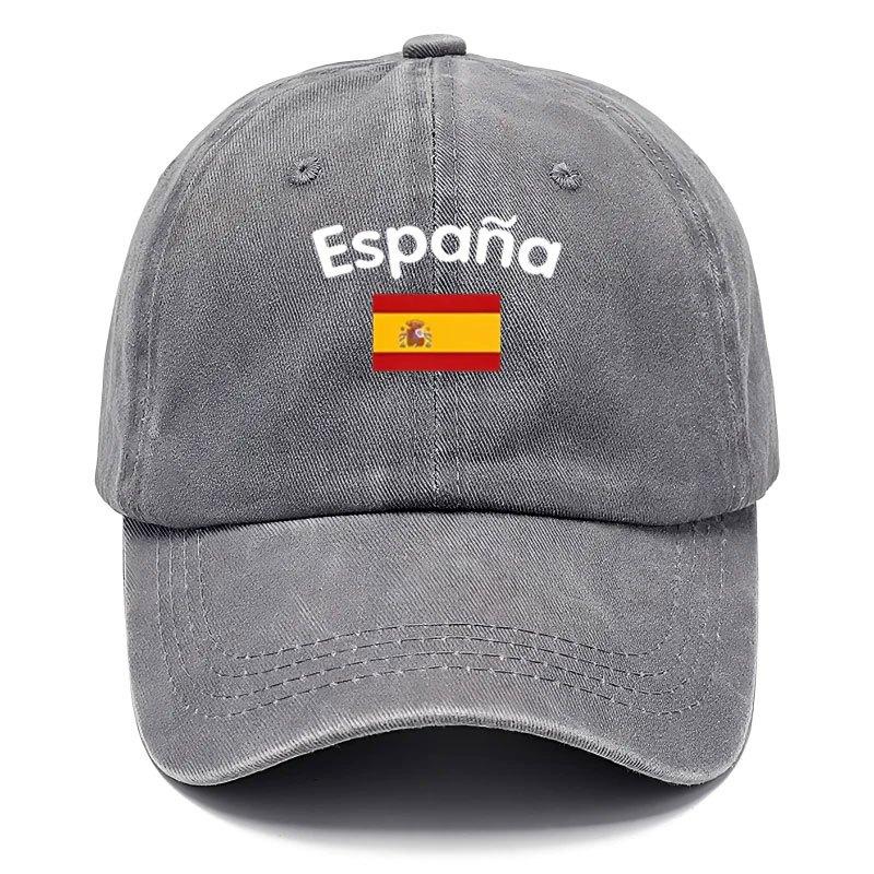 Vintage gewaschene Baseballkappe mit Espana und spanisch thematischen Aufdrucken Verstellbarer Hut Mehrfarbiges Used-Design Handge