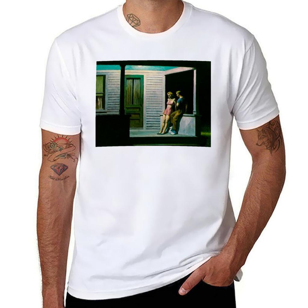 Summer Evening by Edward Hopper TShirt Casual Simple Design Short Sleeve Shirt