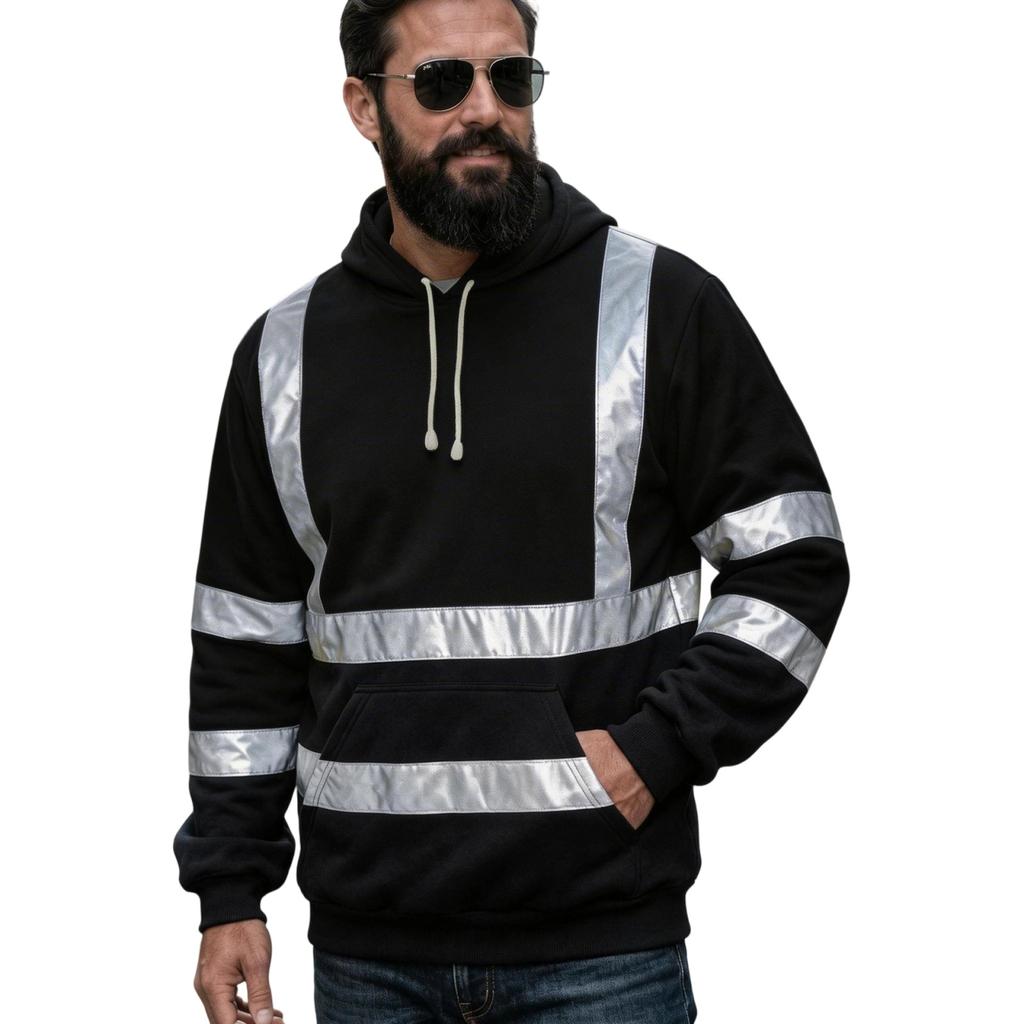 Men's Outdoor Casual Hoodie with Reflective Stripe and for Cold