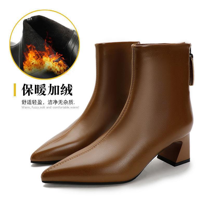 High-heeled Pointed Short Boots Women's Spring and Autumn Single Boots 2025 New Thick-heeled Thin Boots Rear Zipper Medium Tube Fashion Boots