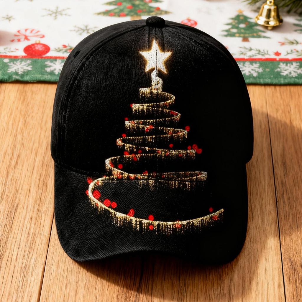 Christmas Tree Printed Baseball Hats Black Cloth New Year Baseball Hats Sunshade Baseball Caps Shade Caps Fishing Hats for Women