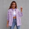 Women's Solid Color Ripped Denim Shirt - Long Sleeve, Loose Fit Bestseller