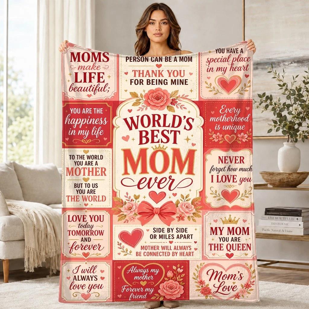 World's Best Mom Quote Collage Coral Fleece Blanket Family Decor