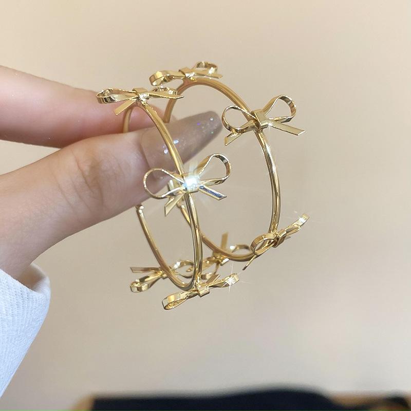 Gold French Simple Round Plain Ring Earrings Light Luxury Earrings Hong Kong Style Earrings