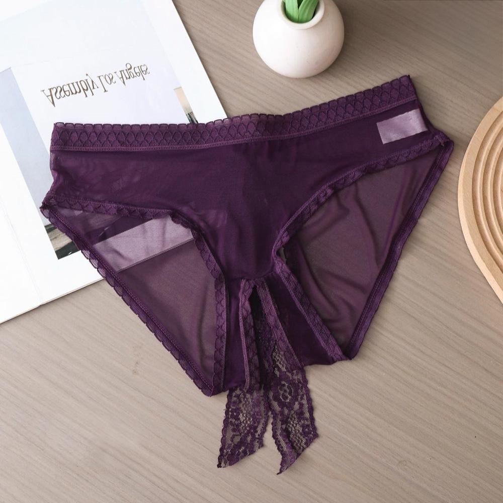 Women's Panties Permeable Hollow Out Low-Rise Bowknot Crotchless Lace Lace Trim Underwear Sexy Briefs