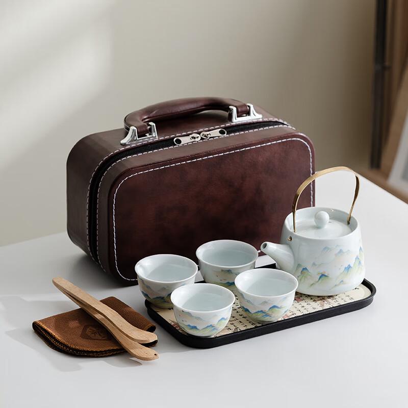 Cultural Chinese Ceramic Tea Set with Beam Handle Pot