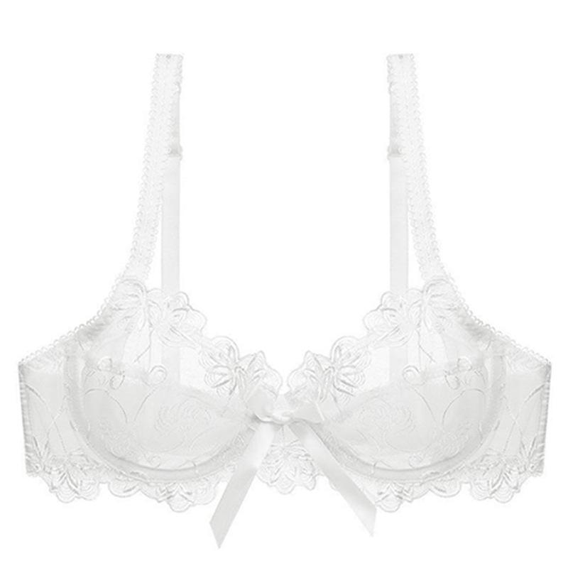 

Сексуальное женское французское ультратонкое прозрачное кружевное эротическое нижнее белье, бюстгальтер большого размера для маленькой и большой груди 70A белый