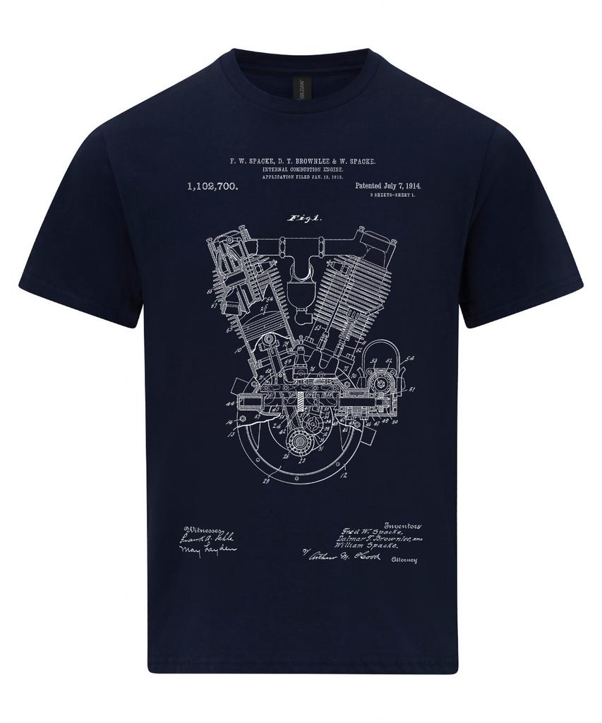 Motorcycle Internal Combustion Engine Patent T-Shirt, Motorbike Blueprint Shirt