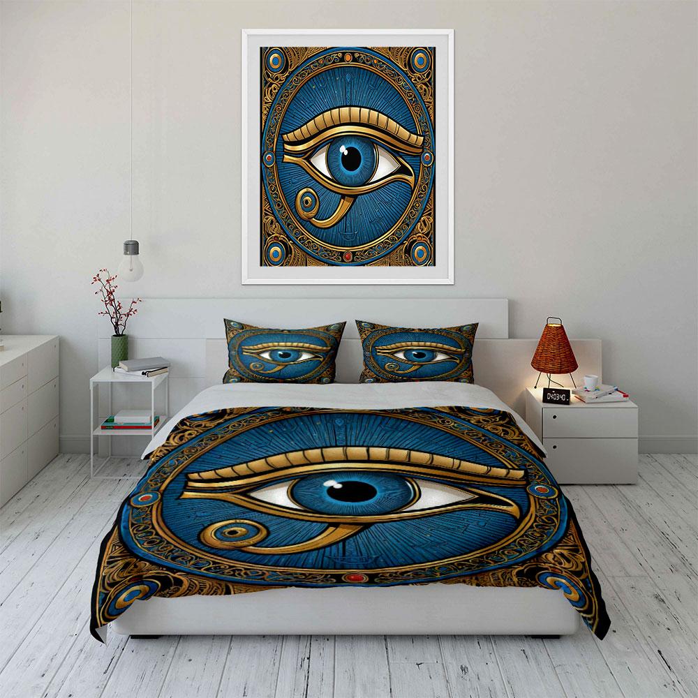 3pcs Egyptian Blue Eyes bedding Set,King Queen Style Bedding,Bedroom GuestRoom Quilt Decor,Gift (1 Duvet Cover+2 Pillowcases)