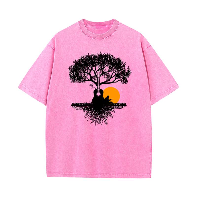 Music Guitar Tops Tees Hip Hop O Neck Leisure Short Sleeve All Cotton Mans Washed T Shirt Printed Washed Tshirts