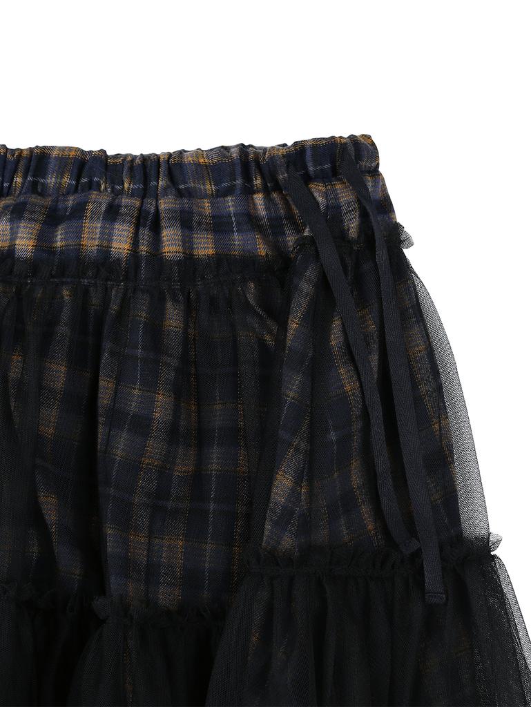 Tuomio Check Tulle Skirt [Navy]