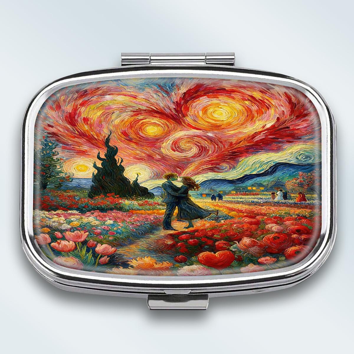

Portable Pill Box with 2 Compartments, Mini Metal Medicine Organizer Case, Cute Printed Pill Container for Vitamins, Pills, Jewelry, Travel, Daily Use