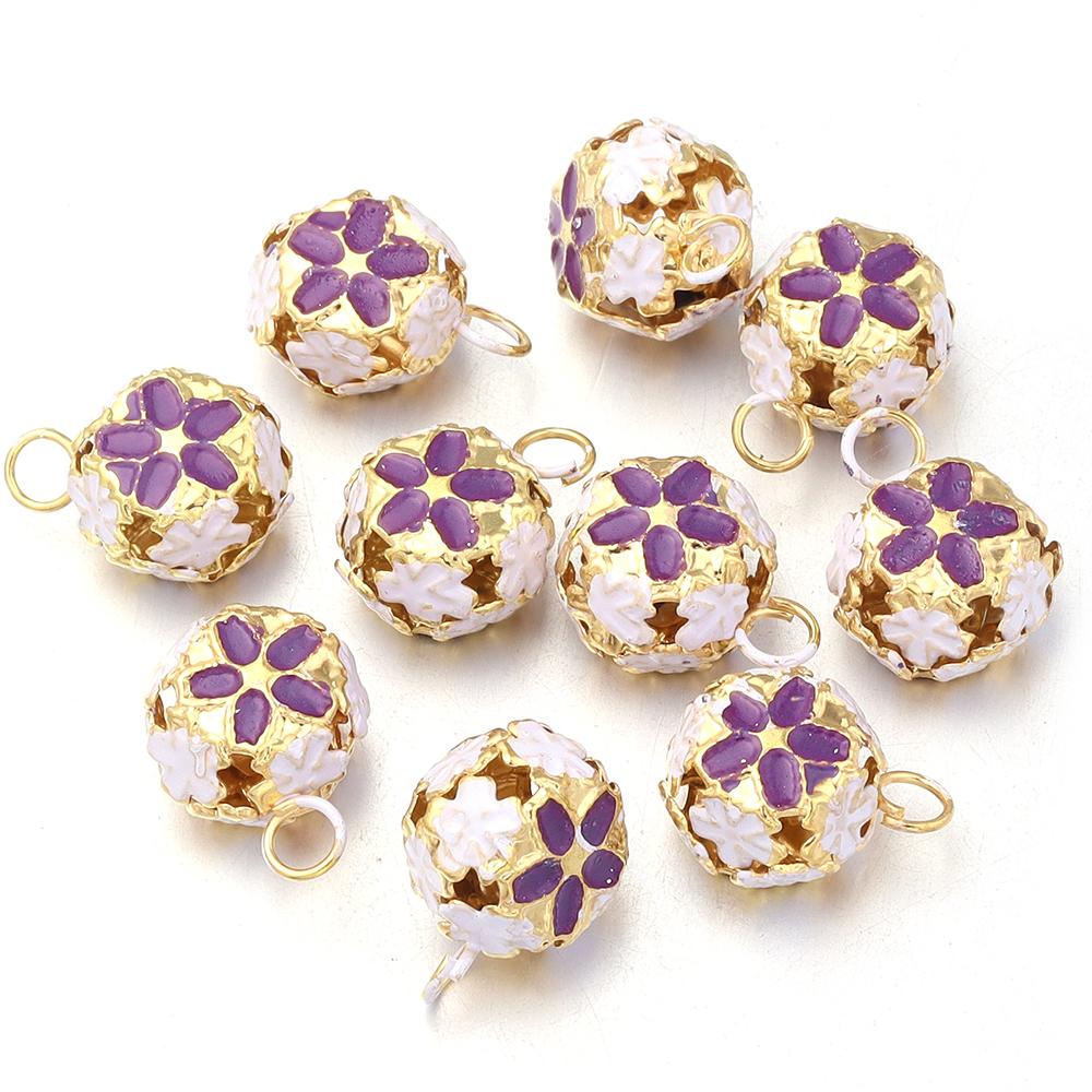 

10Pcs/lot 14mm Hollow Enamel Flower Bell Charms Pendants Colorful Jingle Bell For Jewelry Making DIY Bracelet Necklace Keychain фиолетовый