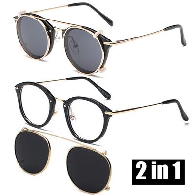 Occhiali da sole 2 in 1 in metallo Uomo Donna Pilot Set Lente a specchio rimovibile Occhiali da sole esterni staccabili Occhiali protettivi UV400 Occhiali