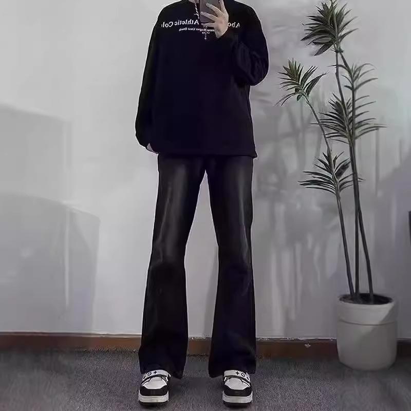 Black Micro-pull Jeans Men's Autumn Thin Straight Ruffian Handsome High-end Pants American Retro High Street Trousers