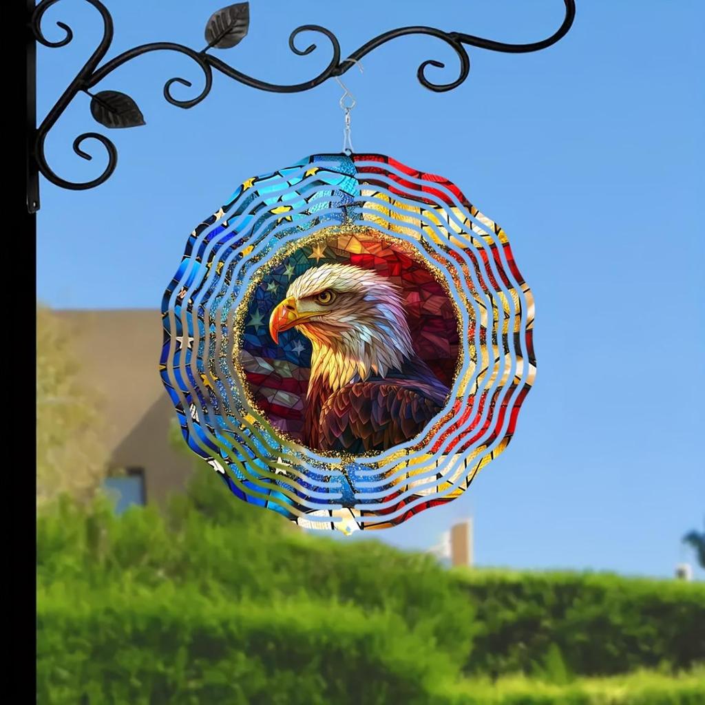 Vintage Patriotic Wind Spinner Outdoor Decor 10 Inch 2D Hanging Kinetic Yard Art for Garden Housewarming Gift Laser Cut Metal Geometric Pattern