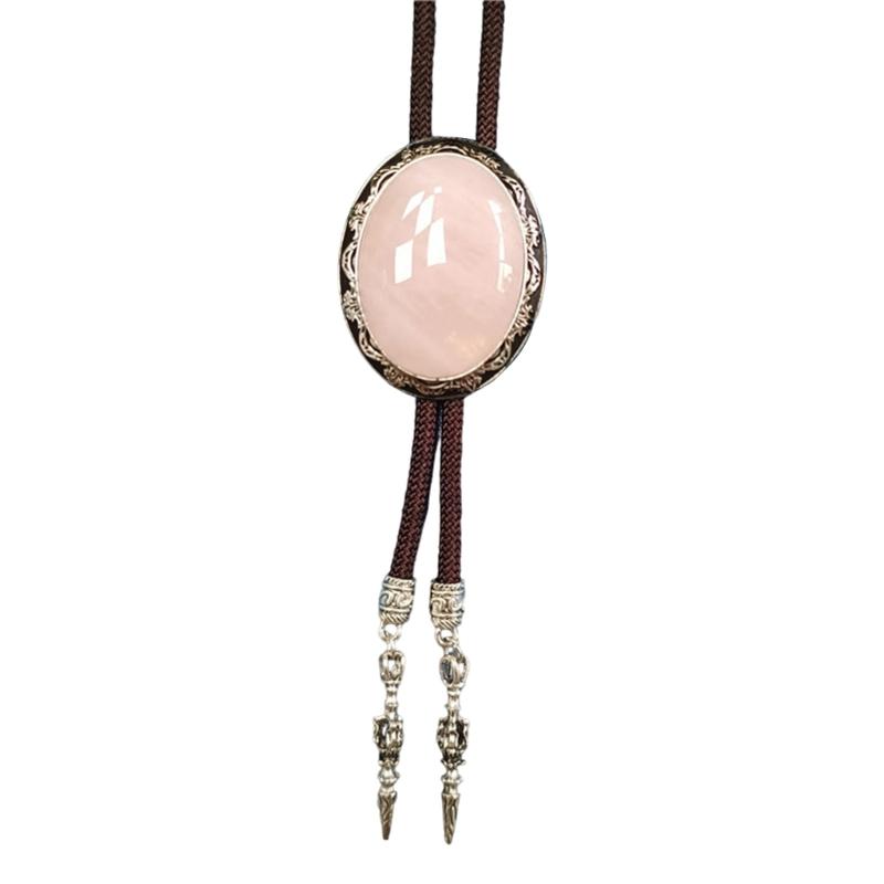 Adjustable Braided Cord Rodeos Bolo Tie Necktie Feature Oval Shape Stone Pendant Western Jewelry Necklace for Men Women