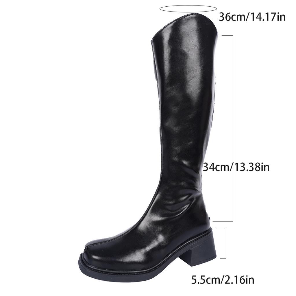 Skinny Large Size Medium Heel Knight Boots Women's Winter Square Head British Style Boots