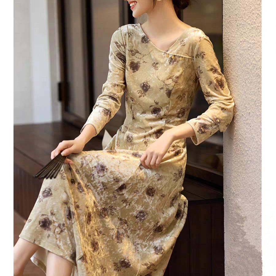 

Платье из бархата с принтом для женщин, весна, новый стиль, длинная юбка для путешествий и отпуска 2XL