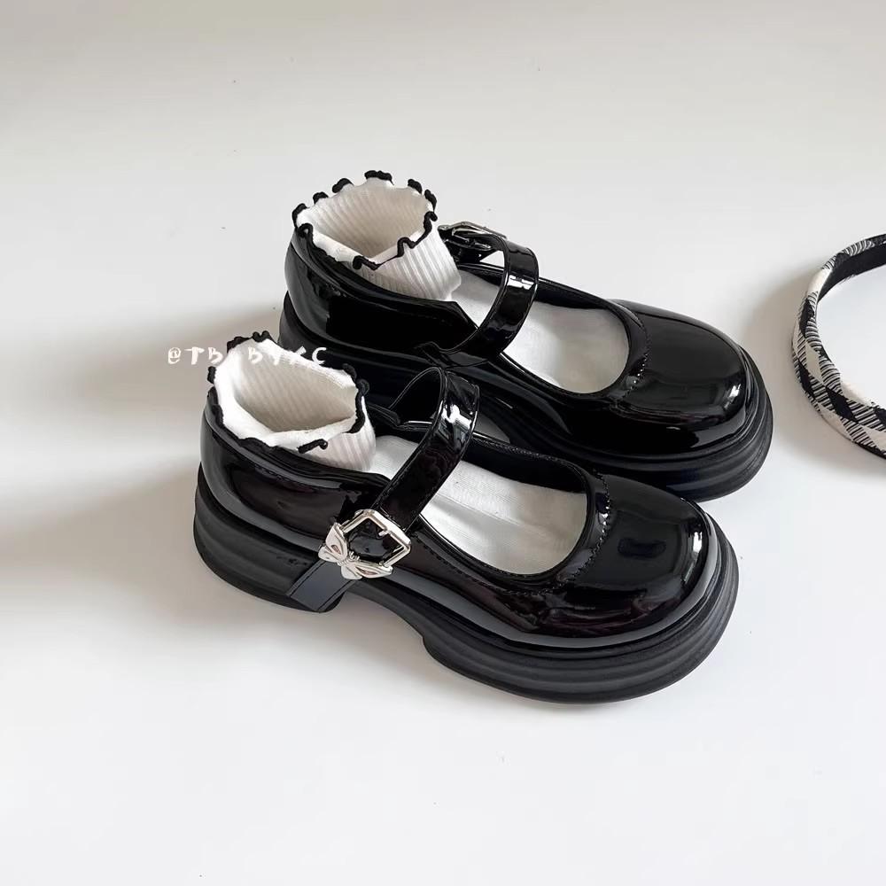 Black retro small leather shoes women's versatile new round head sweet cool Mary Jane platform single shoes