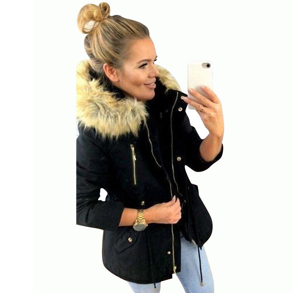 Womens Fur Winter Lined Parka Hooded Jacket Warm Thick Overcoats Outwear Coats