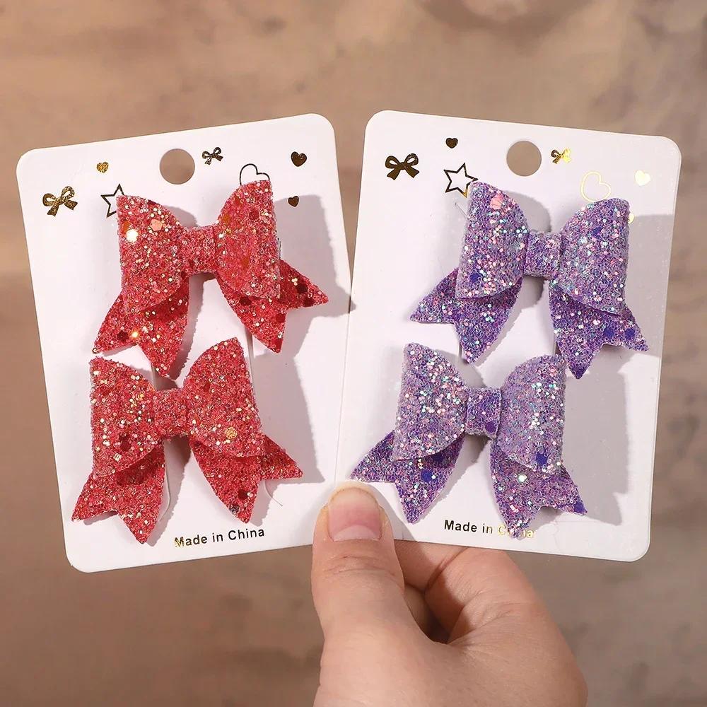 4Pcs Glitter Bows Hair Clips for Women Girls Cute Shinny Sequins Butterfly Hairpins Headwear Hairgrip Kids Hair Accessories