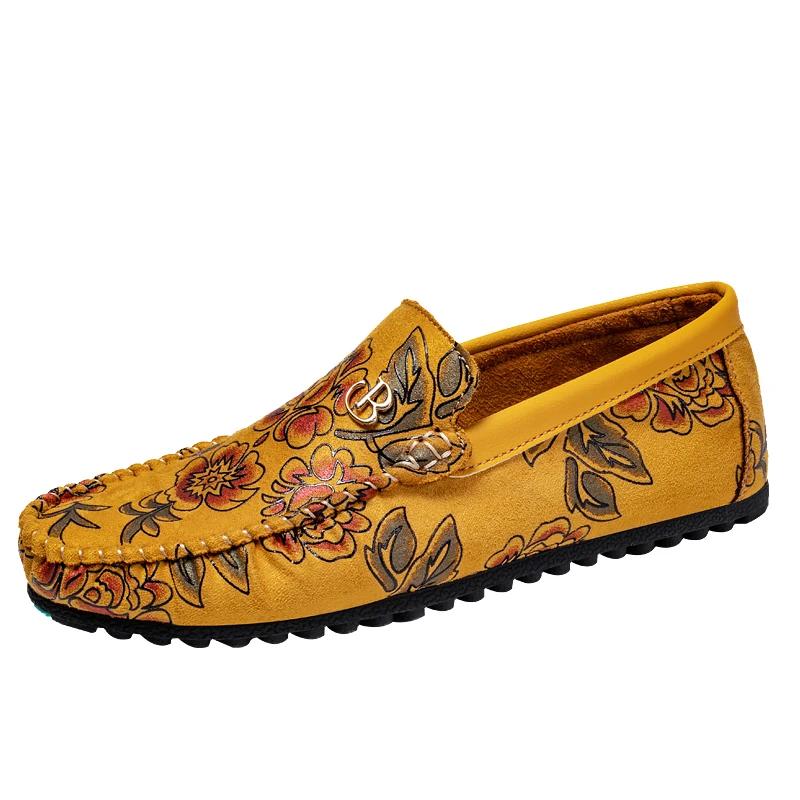 

Man Flats High Quality Suede Leather Casual Shoes Fashion Rose Print Loafers Men Yellow Driving Shoes for Man Zapatos De Hombre 39 червоний