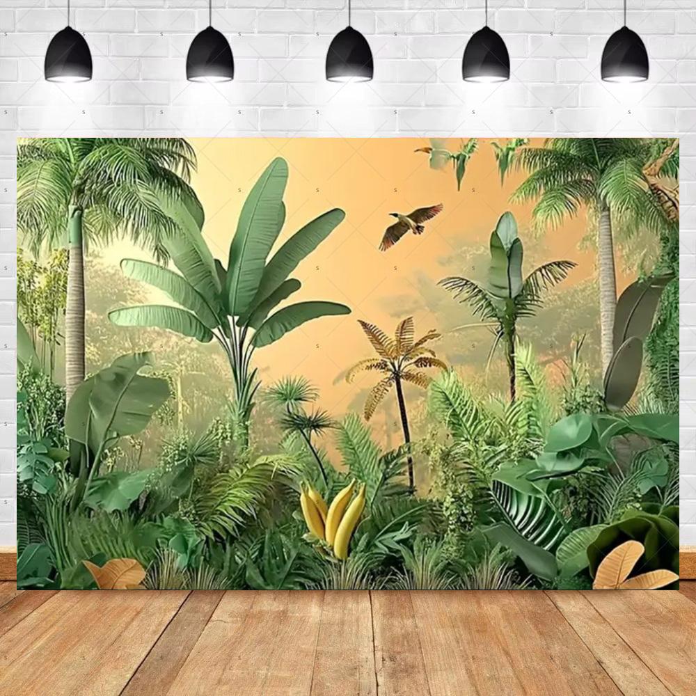 Tropical Rainforest Photography Backdrop Forest Jungle Green Tree Background Natural Scenery Party Decoration Photo Studio Prop