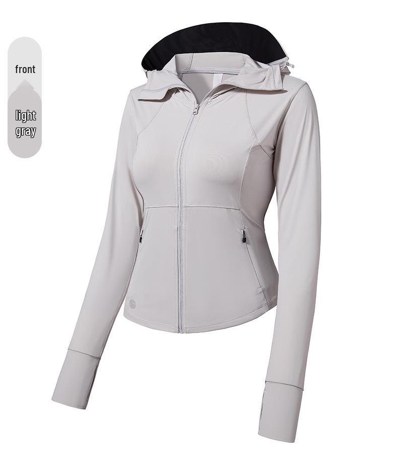 

Women s Slim Fit Summer Hooded Sun Protection Jacket - Thin, Breathable Ice Silk with Detachable Black Vinyl Brim. Extra Large