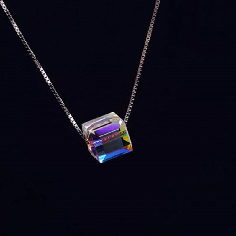 Geometric Square Colorful Zircon Crystal Necklaces For Women Korean Fashion Sexy Female Clavicle Chain Pendant Necklace Jewelry