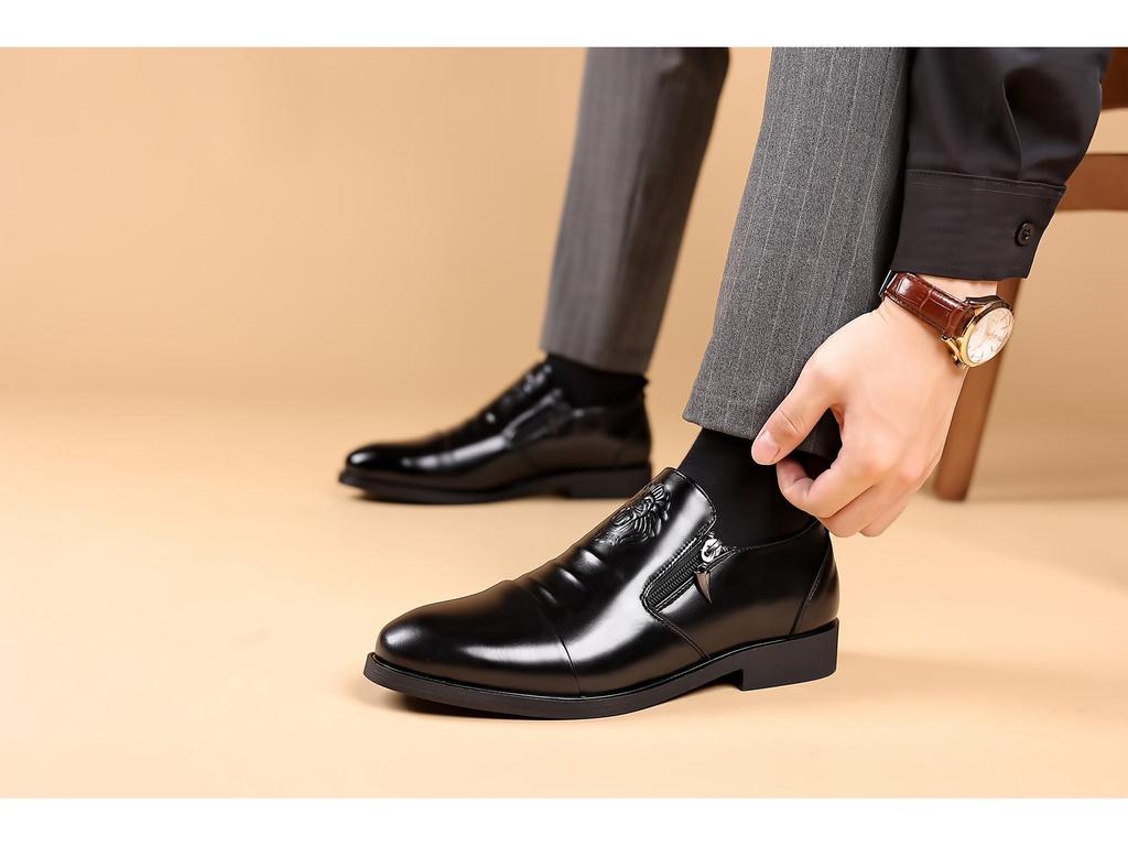 Lion Head 5010 Men's Embossed Martin Boots with Double-sided Zipper - Trendy European and American Style