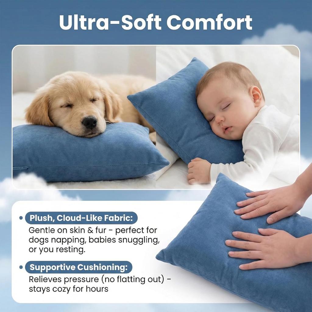 Blue Mini Pillow 11x7 Inches, Ultra-Soft Microfiber, Machine-Washable, for Travel, Sleeping, and Pets 2PCS
