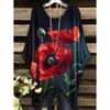 New Women's T-Shirt Vintage Floral Pattern Printed Asymmetrical Hem O-Neck Short Sleeve Top Casual Fashion Street Outdoor Tops