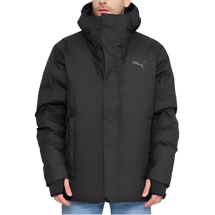Puma Chaqueta Plumífera con Capucha y Cremallera con Estampado de Logotipo de Color Sólido para Hombre Chaquetas Negro 848286-01