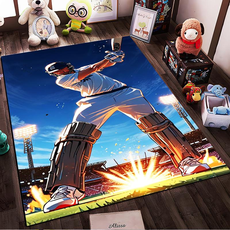 Cricket Player In Action Rug Non-slip Rug Suitable for Living Room and Bedroom Sofas.