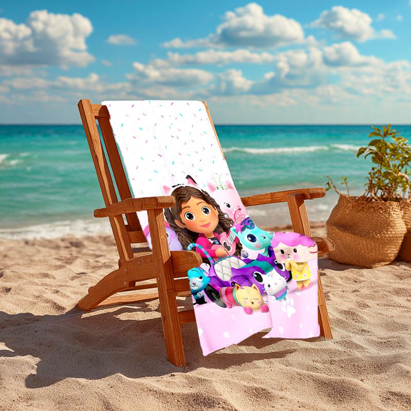 Ultra-Soft Beach Towel with Gabby's Dollhouse Theme,Ideal for Pool - Camping, Diving - Perfect Travel Essential, Vibrant Beach Towel.