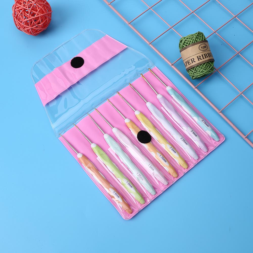 9pcs Knitting Hooks Soft Pottery Handle Aluminum Knitting Needles Set Handmade Crafts Comfortable Grip for DIY Scarves Gloves