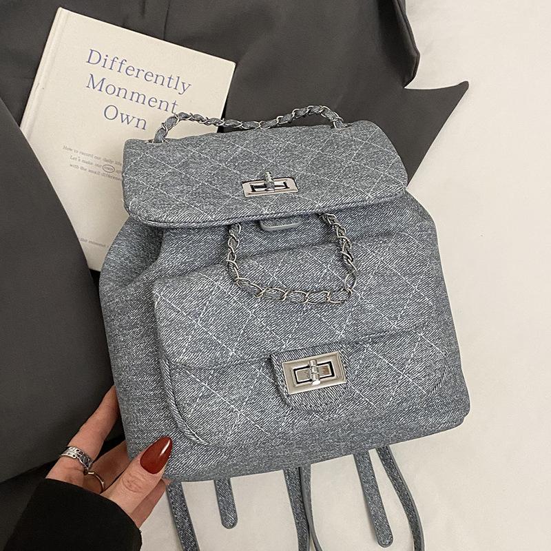 

Wholesale Korean version of new products niche denim texture rhombus small backpack fashion small fragrance chain double shoulder women s bag