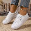 Comemore White Shoes Women's Spring Autumn Flat Bottom Leather Sneakers Casual Lace Up Students College Style Board Shoes Female