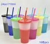 Eco-Friendly Cold-Sensitive Color-Changing Large-Capacity PP Plastic Cup with Straw for Party Use Set of 10