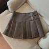 Women's Brown Leather A-Line Skirt: 2024 Autumn, High-Waist, Slim, Pleated, Fashionable PU Design