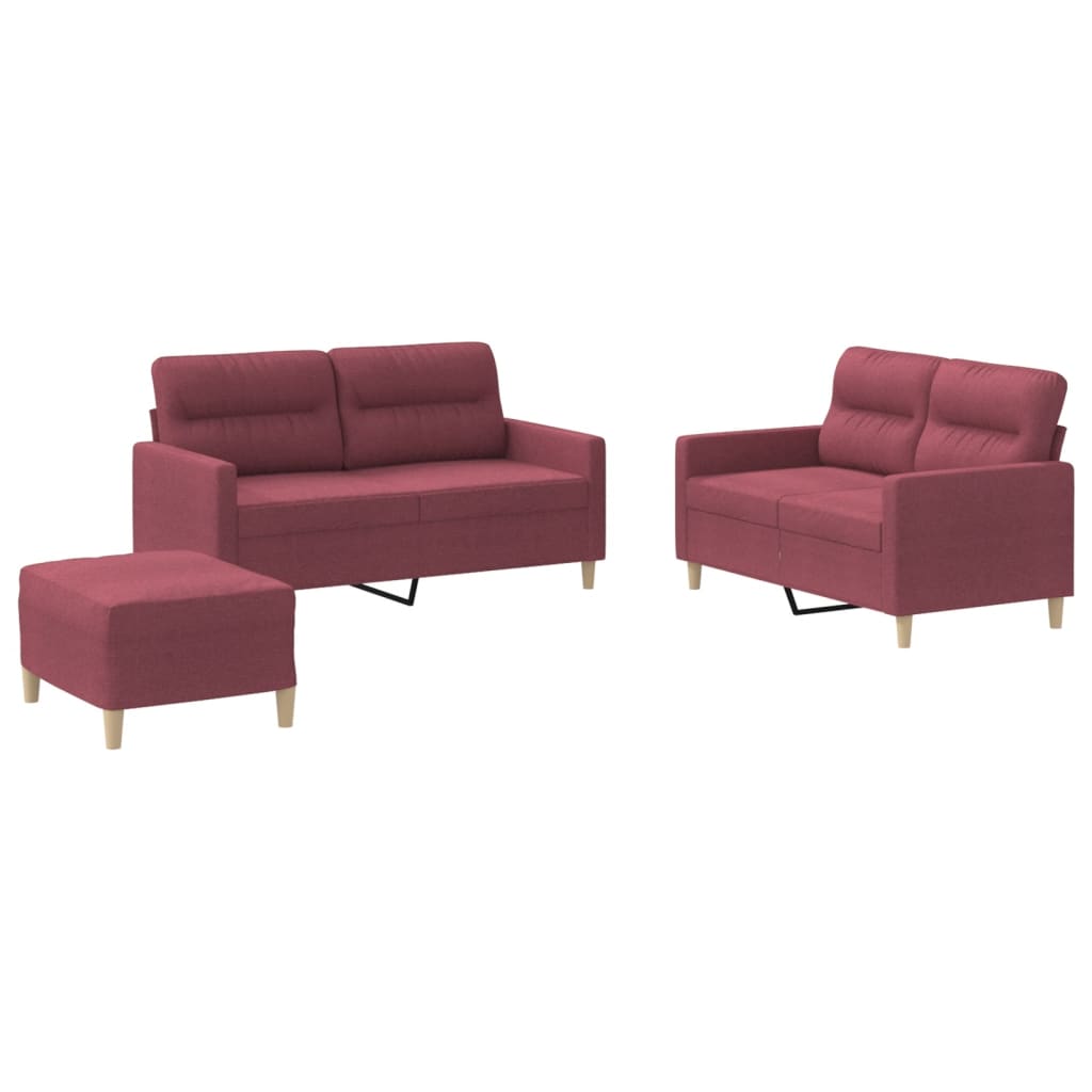 3 Piece Sofa Set with Cushions Burgundy Fabric
