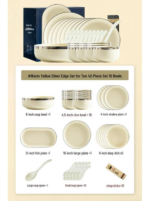 Kangmo Modern Silver Rim 42-Piece Dinnerware Set